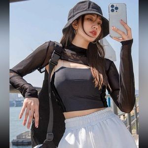 Sheer Turtleneck Overlay Top